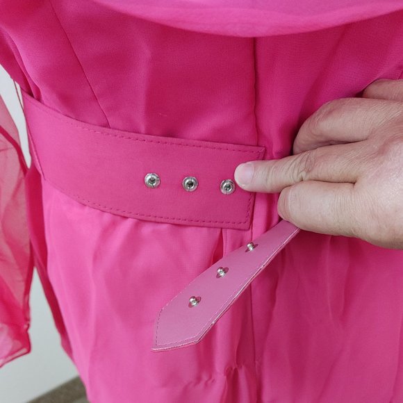 NAH NAH COLLECTION BELTED PINK DRESS SIZE 12 WITH SHEER LONG SLEEVE - Picture 6 of 12